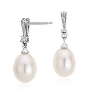 Freshwater Pearl and White Topaz Drop Earrings